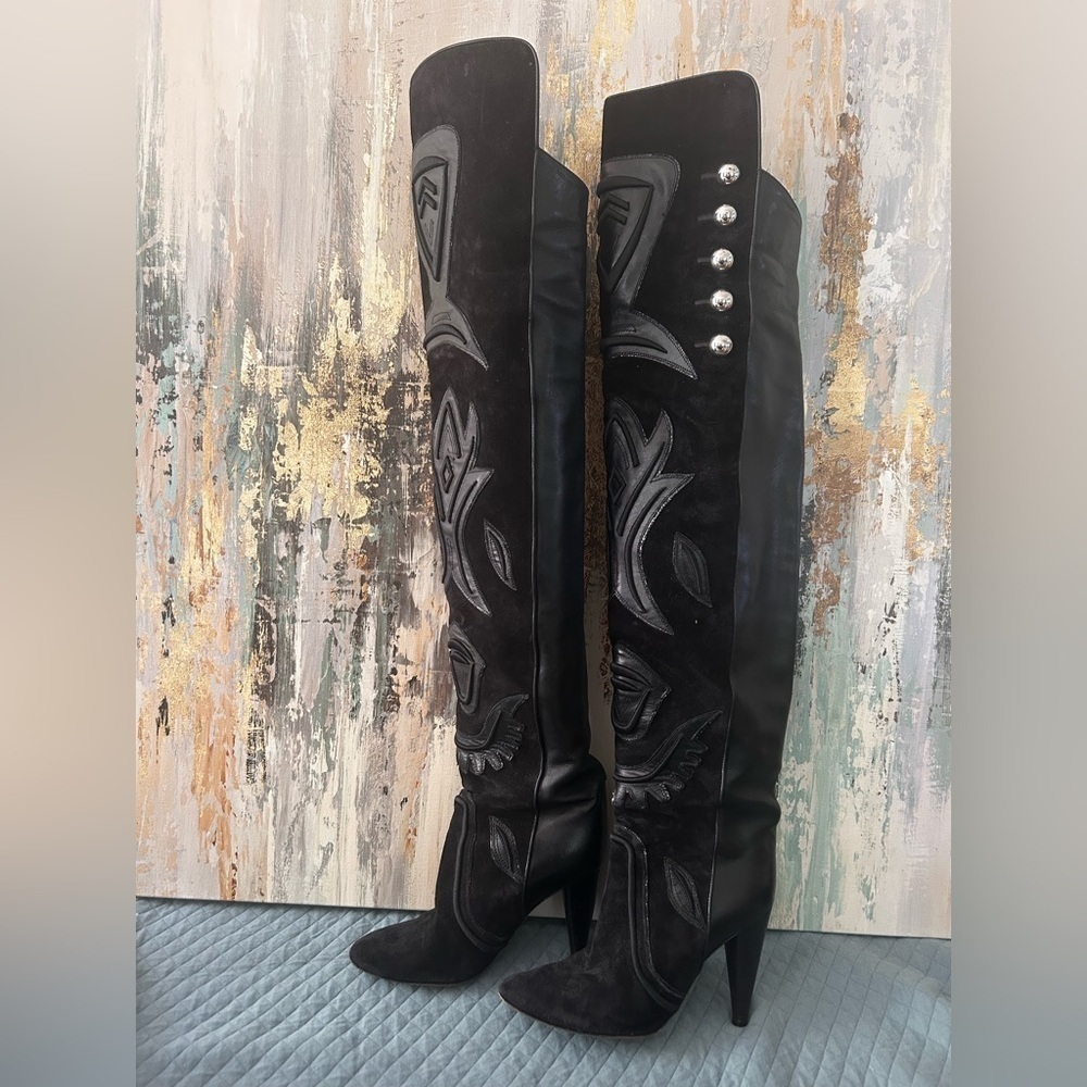 ISABEL MARANT Becky Thigh High Farrah Leather Boots- Black/ Size 37 - Picture 3 of 15